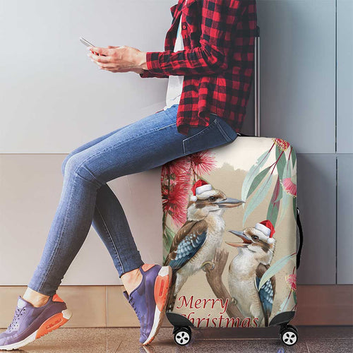 Australia Kookaburra Christmas Luggage Cover Bottlebrush Eucalyptus Blossoms Watercolor - Aussie Hoodie
