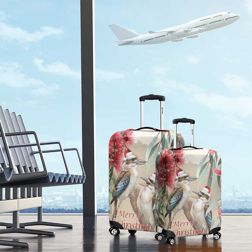 Australia Kookaburra Christmas Luggage Cover Bottlebrush Eucalyptus Blossoms Watercolor - Aussie Hoodie