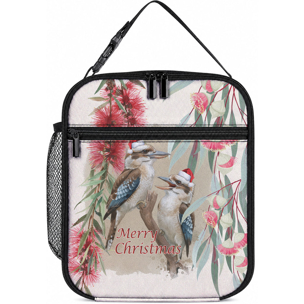 Australia Kookaburra Christmas Lunch Bag Bottlebrush Eucalyptus Blossoms Watercolor