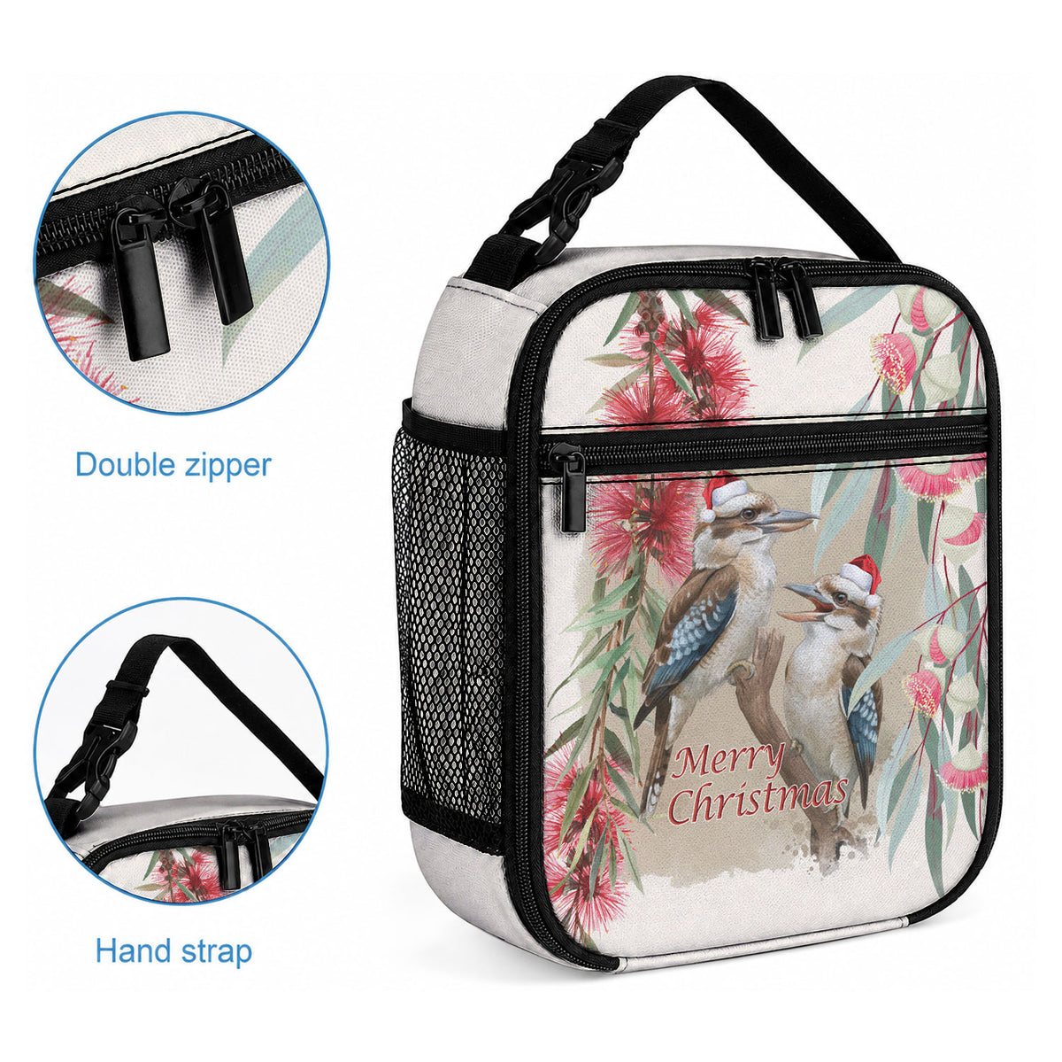 Australia Kookaburra Christmas Lunch Bag Bottlebrush Eucalyptus Blossoms Watercolor