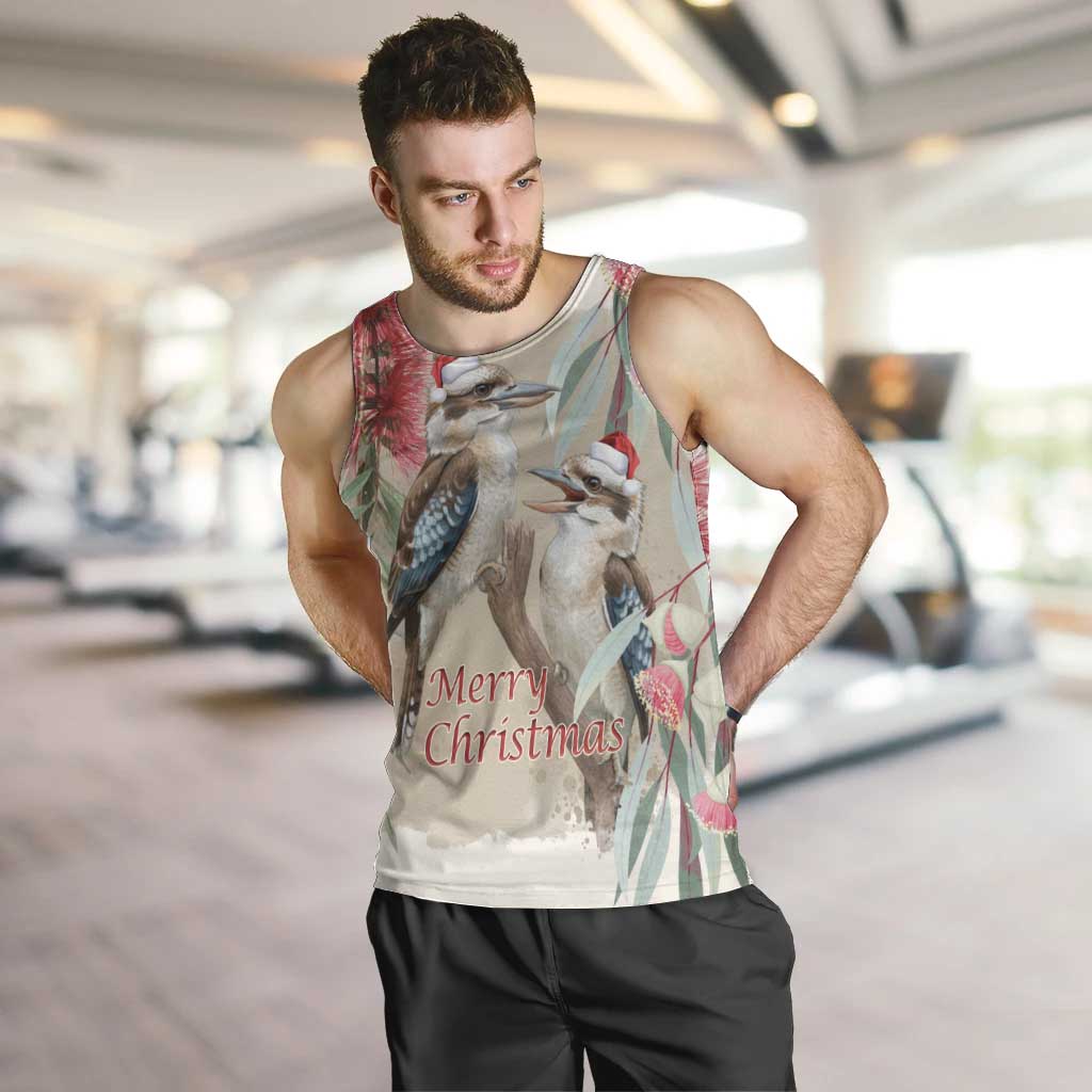Australia Kookaburra Christmas Men Tank Top Bottlebrush Eucalyptus Blossoms Watercolor - Aussie Hoodie