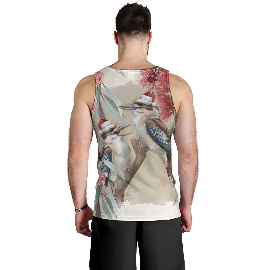 Australia Kookaburra Christmas Men Tank Top Bottlebrush Eucalyptus Blossoms Watercolor - Aussie Hoodie