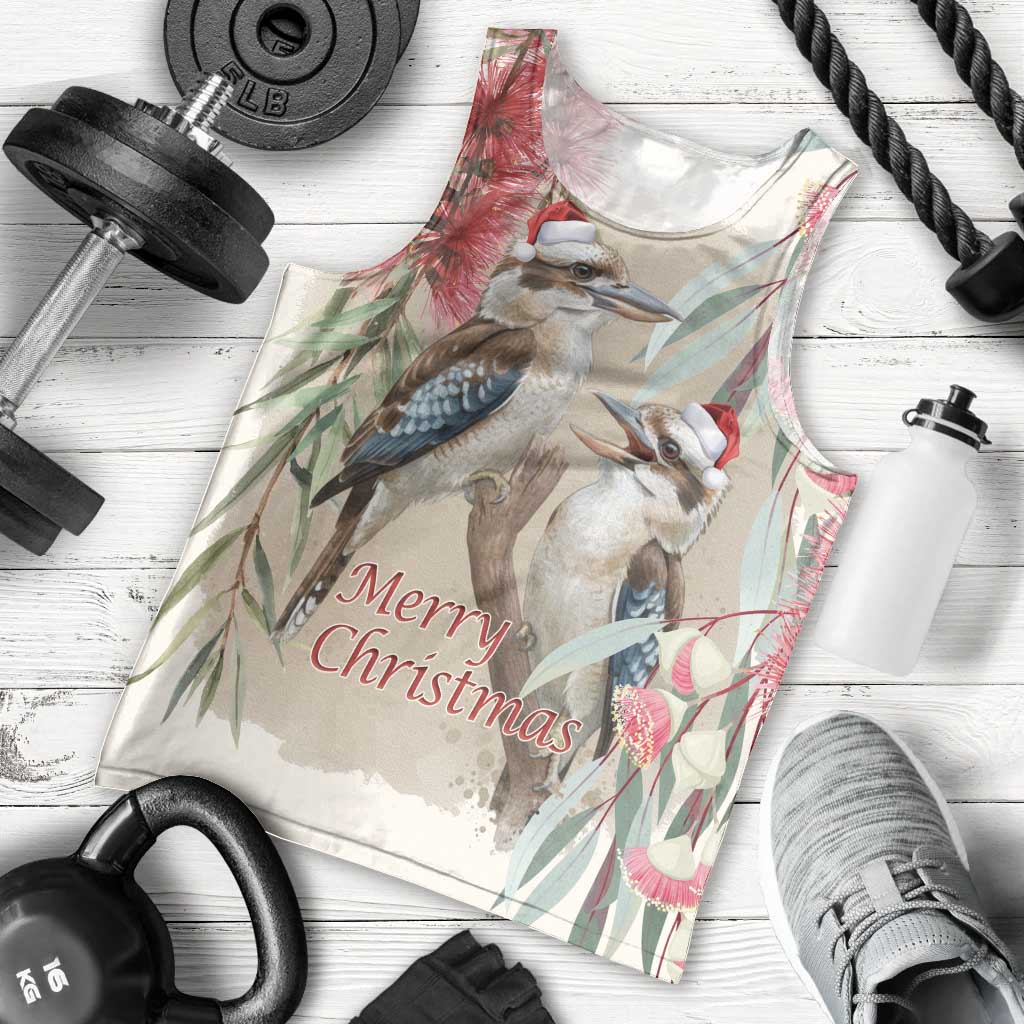 Australia Kookaburra Christmas Men Tank Top Bottlebrush Eucalyptus Blossoms Watercolor - Aussie Hoodie