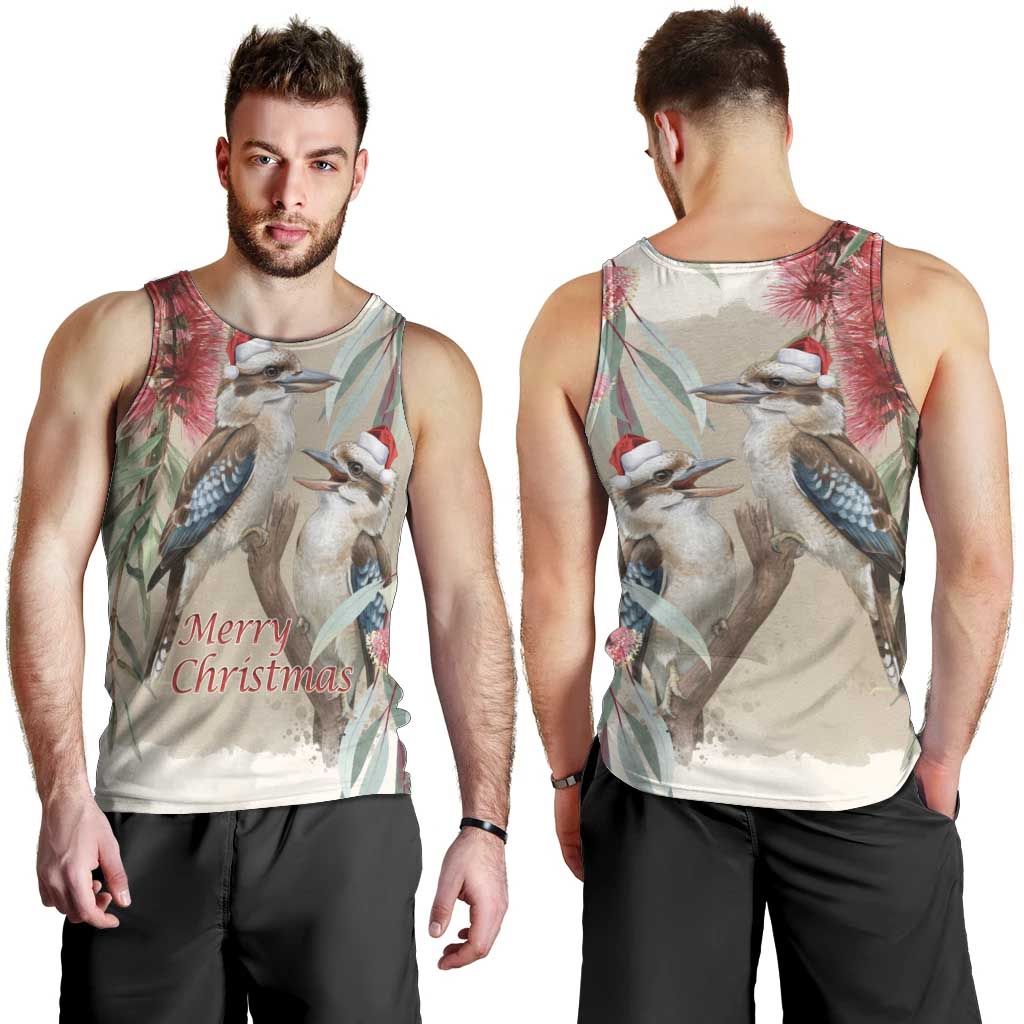 Australia Kookaburra Christmas Men Tank Top Bottlebrush Eucalyptus Blossoms Watercolor - Aussie Hoodie