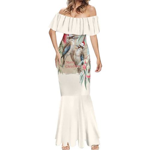 Australia Kookaburra Christmas Mermaid Dress Bottlebrush Eucalyptus Blossoms Watercolor - Aussie Hoodie