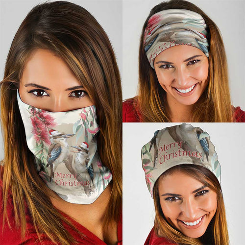 Australia Kookaburra Christmas Neck Gaiter Bottlebrush Eucalyptus Blossoms Watercolor - Aussie Hoodie