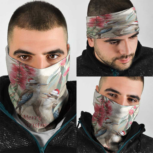 Australia Kookaburra Christmas Neck Gaiter Bottlebrush Eucalyptus Blossoms Watercolor - Aussie Hoodie
