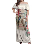 Australia Kookaburra Christmas Off Shoulder Maxi Dress Bottlebrush Eucalyptus Blossoms Watercolor - Aussie Hoodie
