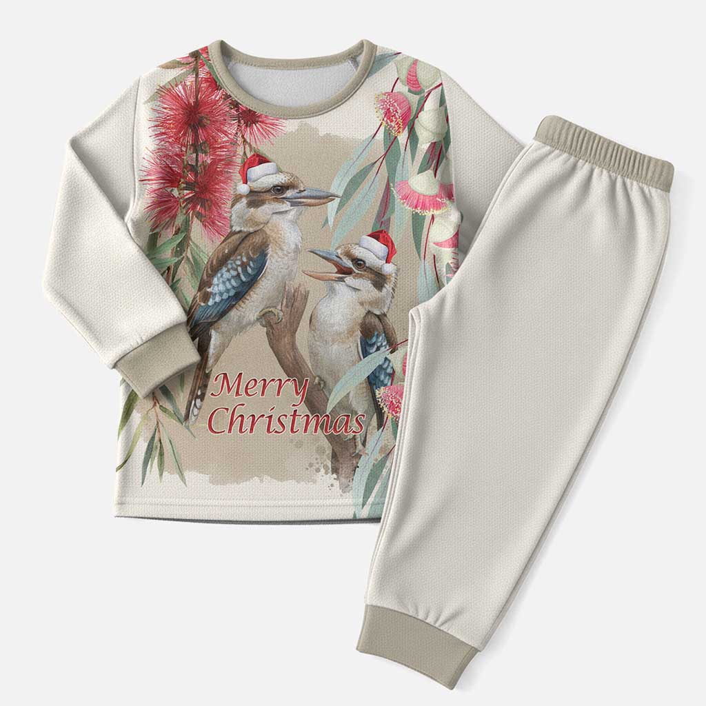 Australia Kookaburra Christmas Pajama Set Bottlebrush Eucalyptus Blossoms Watercolor - Aussie Hoodie