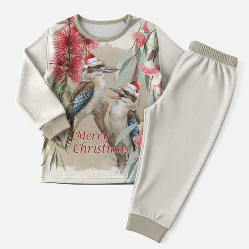 Australia Kookaburra Christmas Pajama Set Bottlebrush Eucalyptus Blossoms Watercolor - Aussie Hoodie