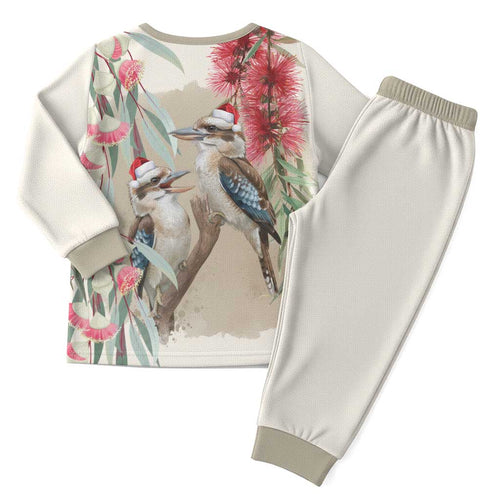 Australia Kookaburra Christmas Pajama Set Bottlebrush Eucalyptus Blossoms Watercolor - Aussie Hoodie
