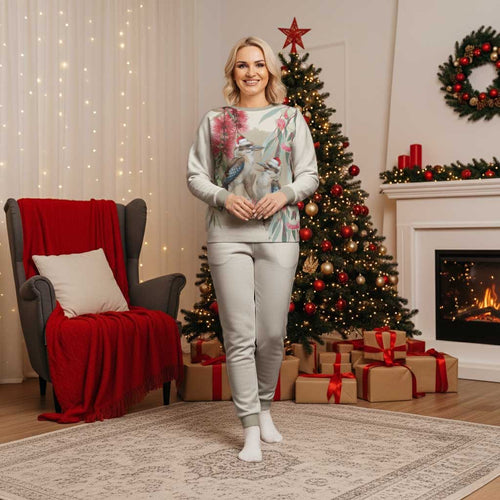 Australia Kookaburra Christmas Pajama Set Bottlebrush Eucalyptus Blossoms Watercolor - Aussie Hoodie