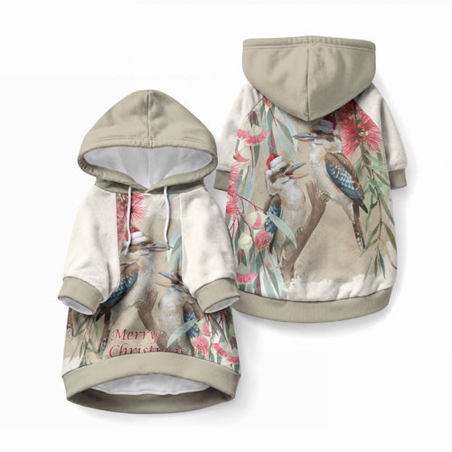 Australia Kookaburra Christmas Pet Hoodie Bottlebrush Eucalyptus Blossoms Watercolor