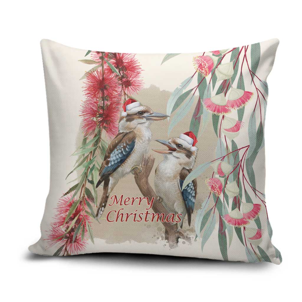 Australia Kookaburra Christmas Pillow Cover Bottlebrush Eucalyptus Blossoms Watercolor - Aussie Hoodie