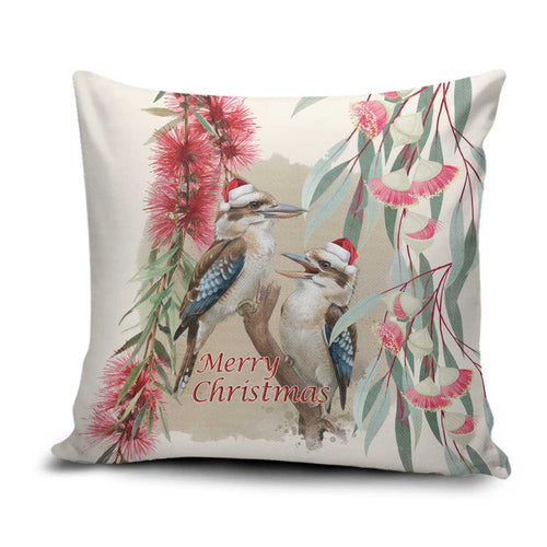 Australia Kookaburra Christmas Pillow Cover Bottlebrush Eucalyptus Blossoms Watercolor - Aussie Hoodie