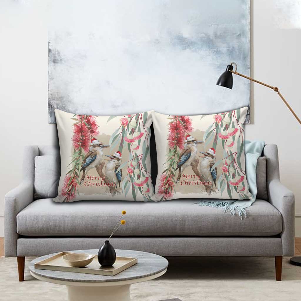 Australia Kookaburra Christmas Pillow Cover Bottlebrush Eucalyptus Blossoms Watercolor - Aussie Hoodie