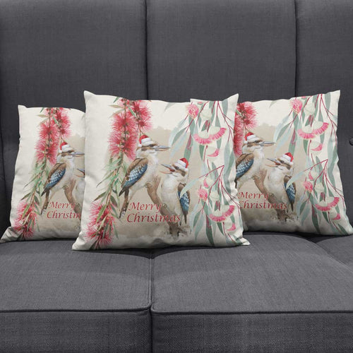 Australia Kookaburra Christmas Pillow Cover Bottlebrush Eucalyptus Blossoms Watercolor - Aussie Hoodie