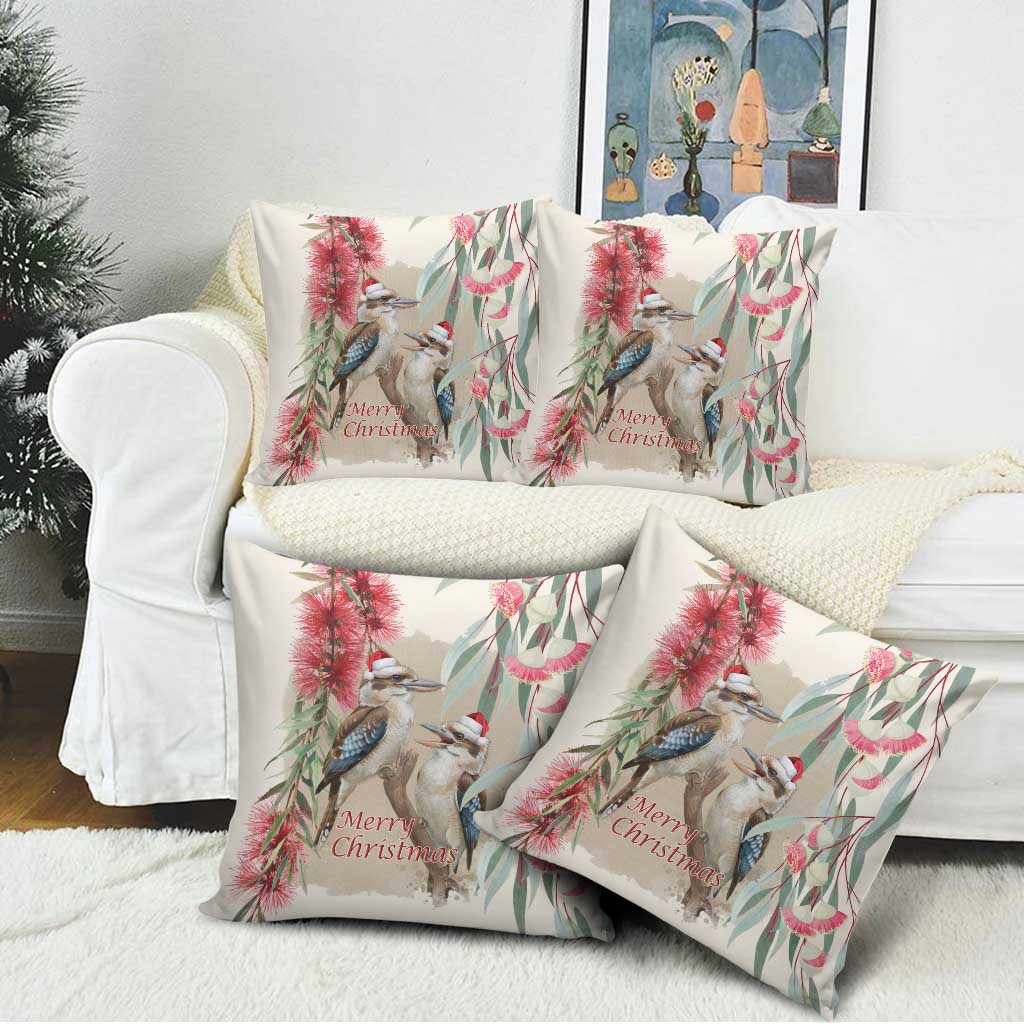 Australia Kookaburra Christmas Pillow Cover Bottlebrush Eucalyptus Blossoms Watercolor - Aussie Hoodie