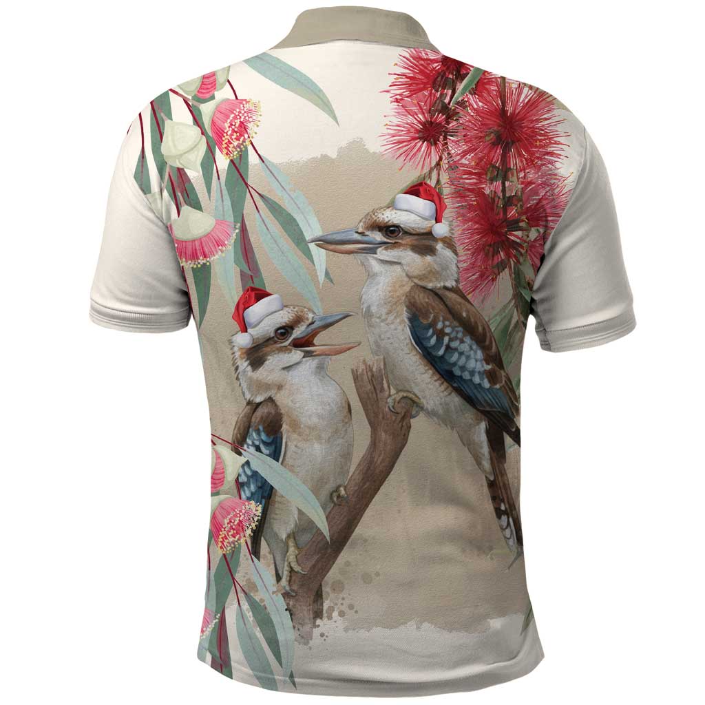 Australia Kookaburra Christmas Polo Shirt Bottlebrush Eucalyptus Blossoms Watercolor - Aussie Hoodie