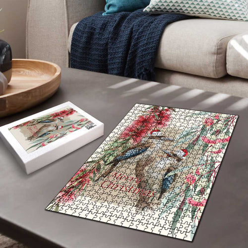 Australia Kookaburra Christmas Puzzle Bottlebrush Eucalyptus Blossoms Watercolor - Aussie Hoodie