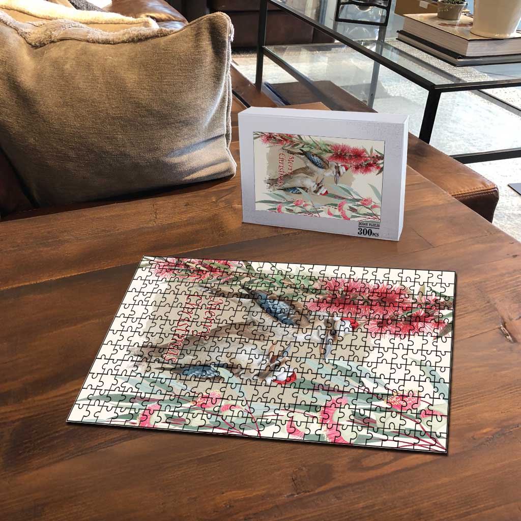 Australia Kookaburra Christmas Puzzle Bottlebrush Eucalyptus Blossoms Watercolor - Aussie Hoodie