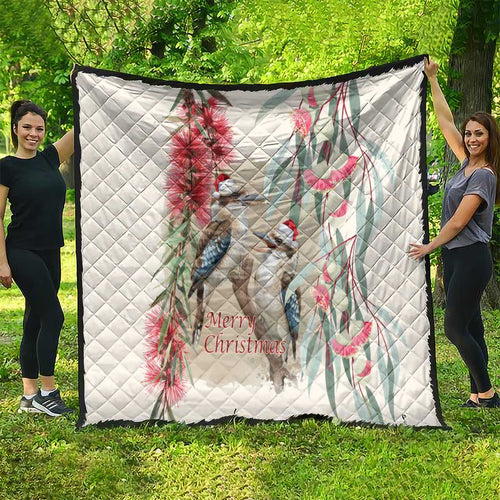 Australia Kookaburra Christmas Quilt Bottlebrush Eucalyptus Blossoms Watercolor - Aussie Hoodie