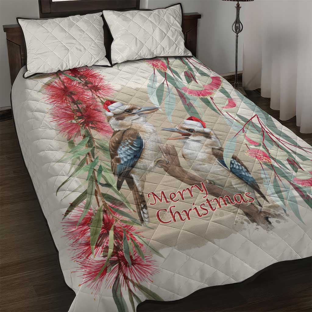 Australia Kookaburra Christmas Quilt Bed Set Bottlebrush Eucalyptus Blossoms Watercolor - Aussie Hoodie