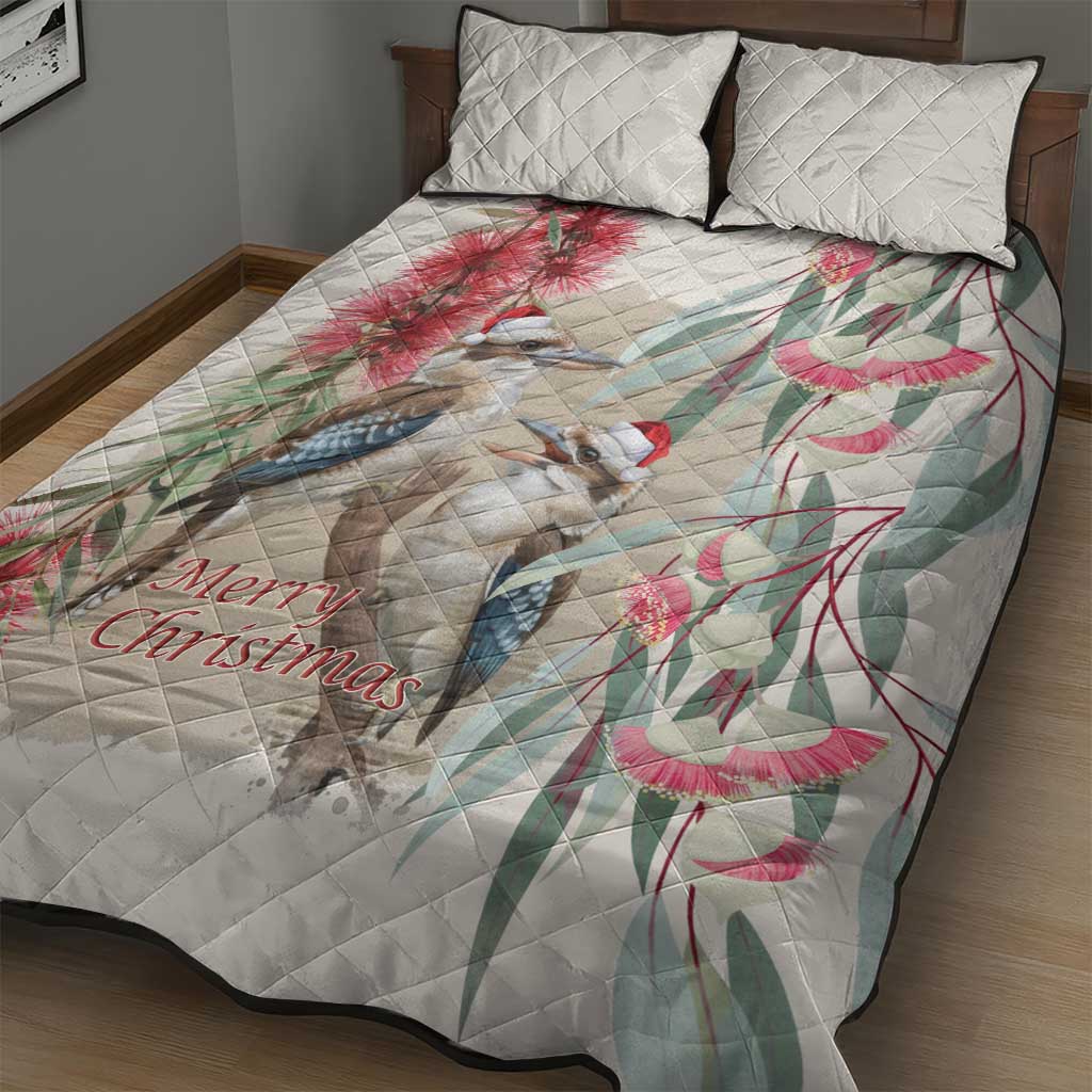 Australia Kookaburra Christmas Quilt Bed Set Bottlebrush Eucalyptus Blossoms Watercolor - Aussie Hoodie