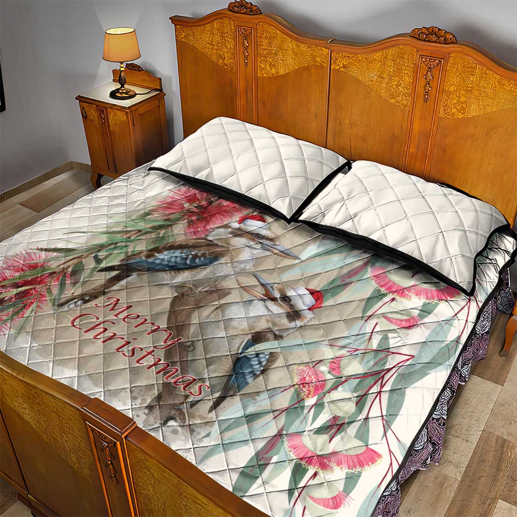 Australia Kookaburra Christmas Quilt Bed Set Bottlebrush Eucalyptus Blossoms Watercolor - Aussie Hoodie