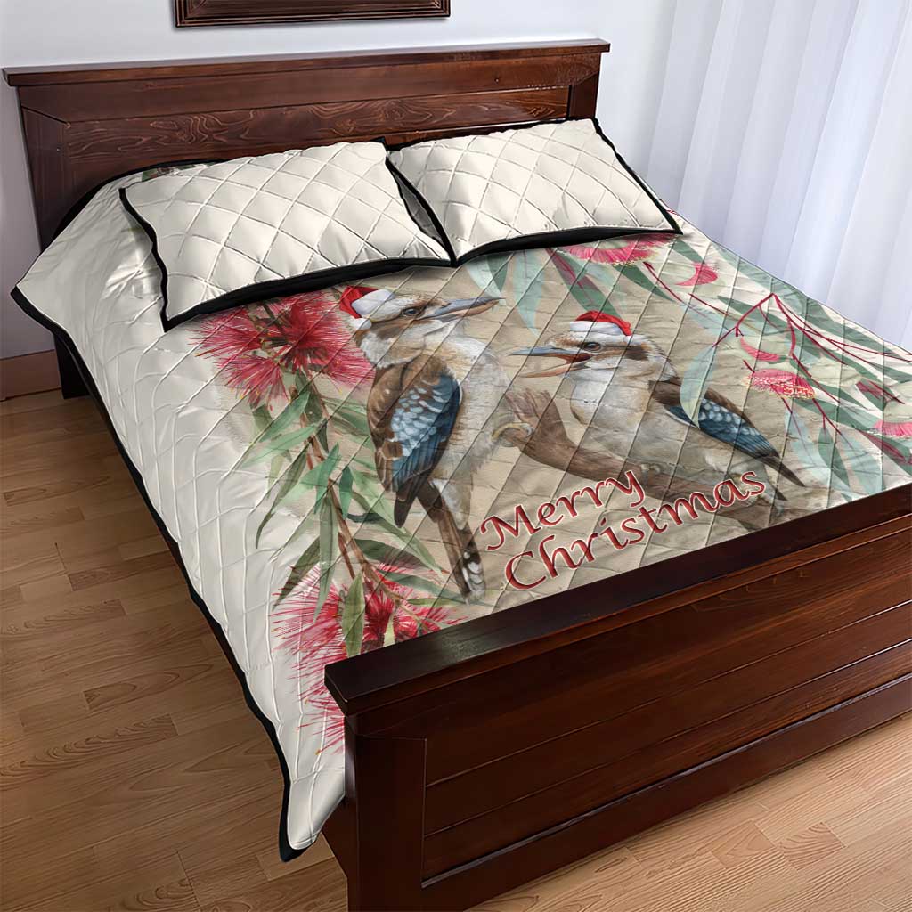 Australia Kookaburra Christmas Quilt Bed Set Bottlebrush Eucalyptus Blossoms Watercolor - Aussie Hoodie
