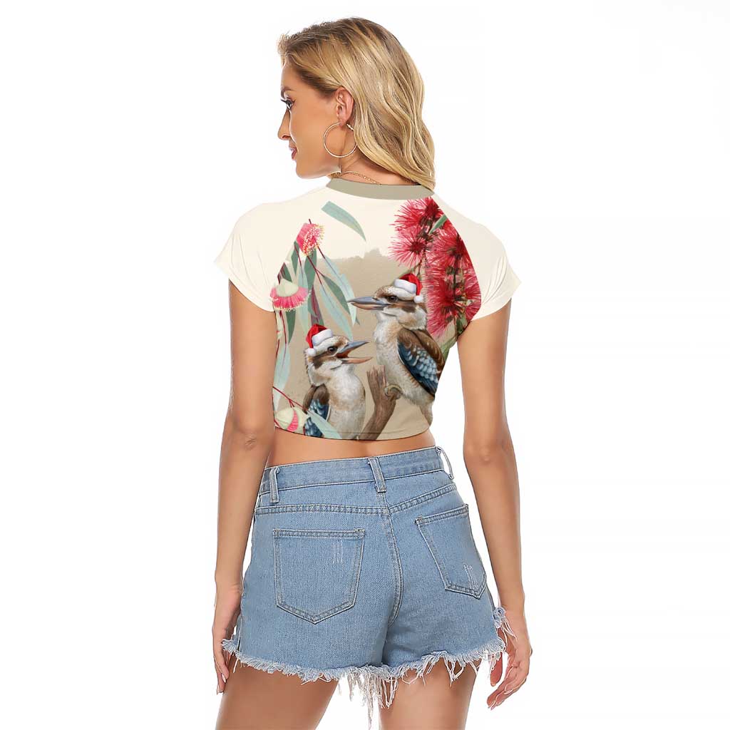 Australia Kookaburra Christmas Raglan Cropped T Shirt Bottlebrush Eucalyptus Blossoms Watercolor - Aussie Hoodie