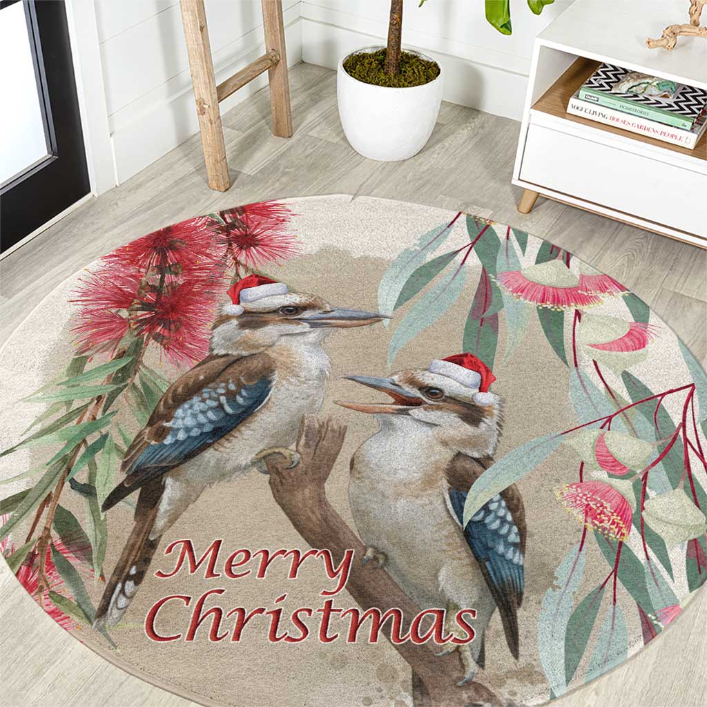 Australia Kookaburra Christmas Round Carpet Bottlebrush Eucalyptus Blossoms Watercolor - Aussie Hoodie