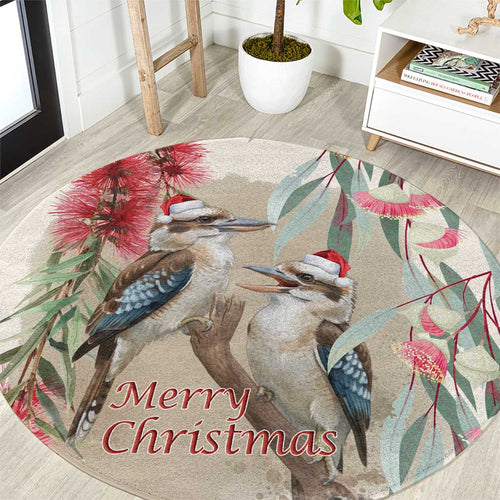 Australia Kookaburra Christmas Round Carpet Bottlebrush Eucalyptus Blossoms Watercolor - Aussie Hoodie