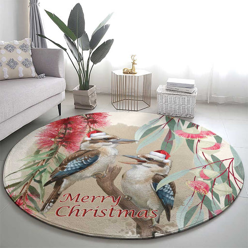 Australia Kookaburra Christmas Round Carpet Bottlebrush Eucalyptus Blossoms Watercolor - Aussie Hoodie