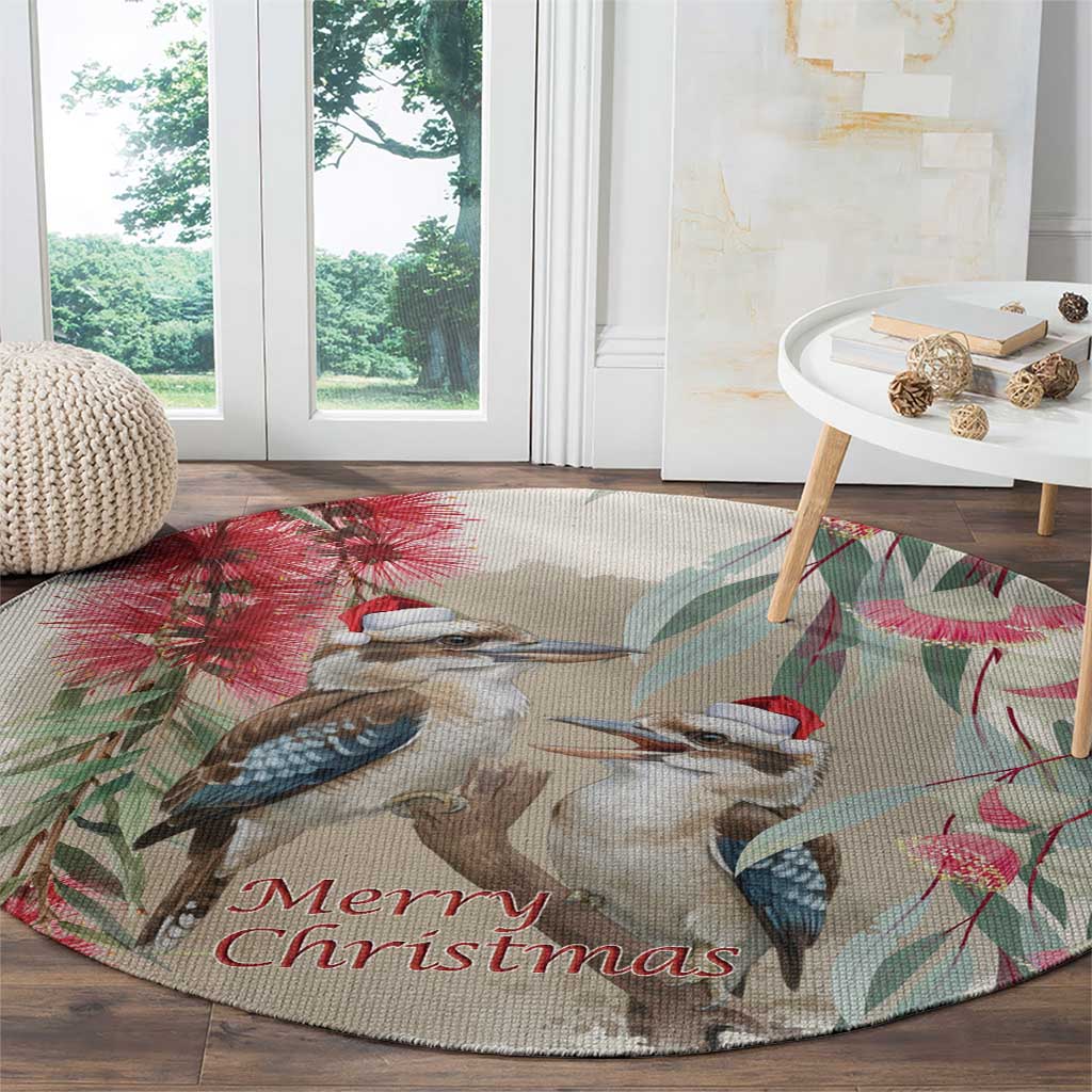 Australia Kookaburra Christmas Round Carpet Bottlebrush Eucalyptus Blossoms Watercolor - Aussie Hoodie