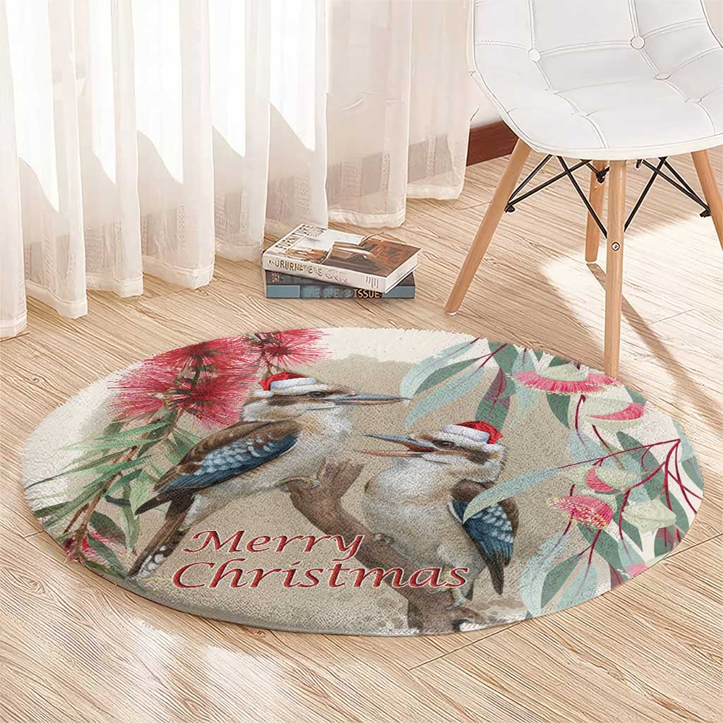 Australia Kookaburra Christmas Round Carpet Bottlebrush Eucalyptus Blossoms Watercolor - Aussie Hoodie