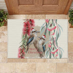 Australia Kookaburra Christmas Rubber Doormat Bottlebrush Eucalyptus Blossoms Watercolor - Aussie Hoodie
