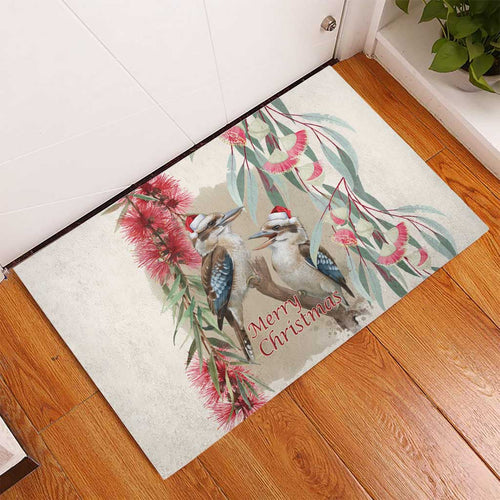 Australia Kookaburra Christmas Rubber Doormat Bottlebrush Eucalyptus Blossoms Watercolor - Aussie Hoodie