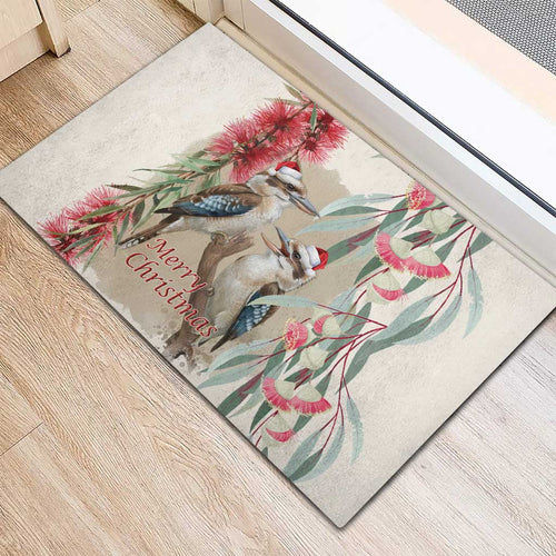 Australia Kookaburra Christmas Rubber Doormat Bottlebrush Eucalyptus Blossoms Watercolor - Aussie Hoodie