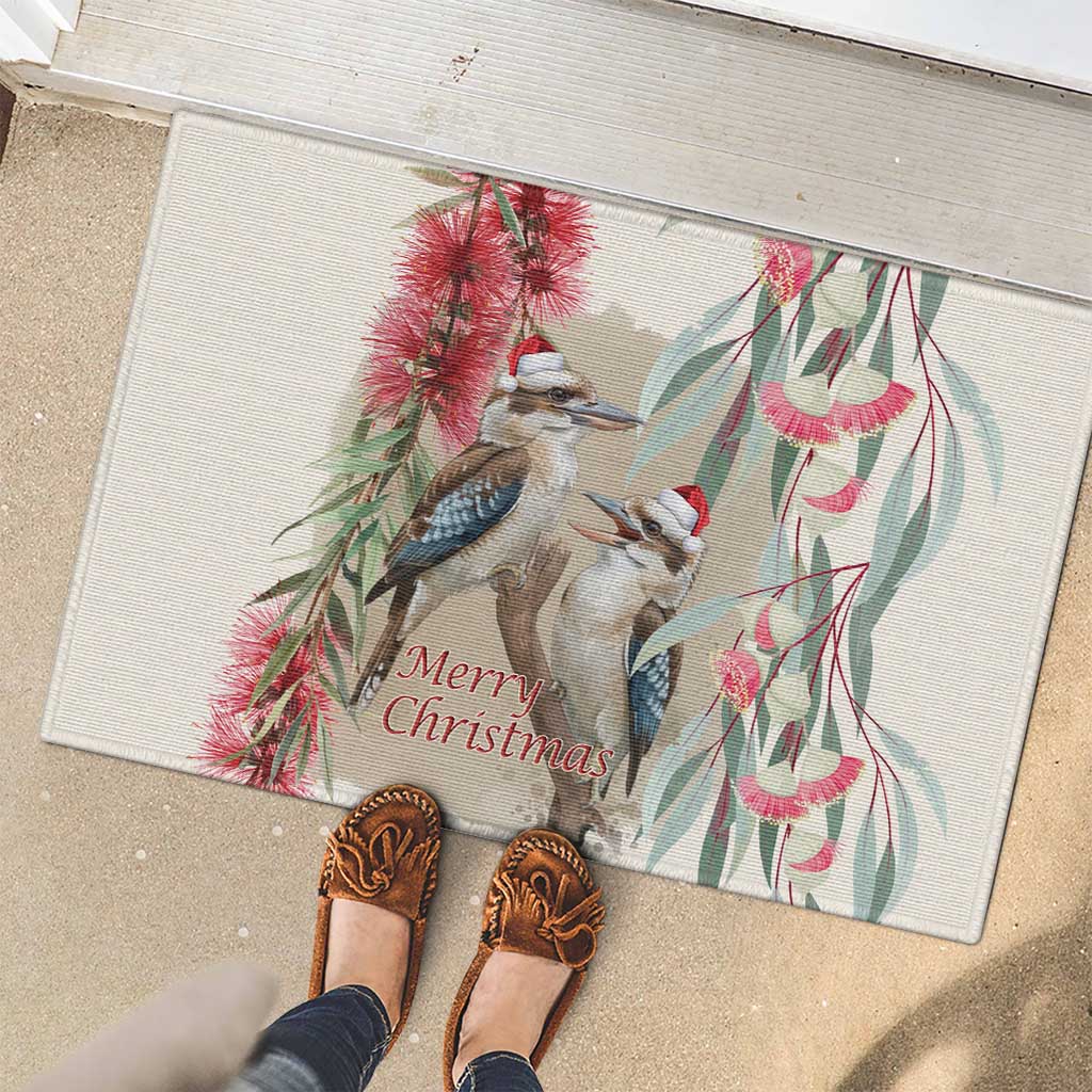 Australia Kookaburra Christmas Rubber Doormat Bottlebrush Eucalyptus Blossoms Watercolor - Aussie Hoodie
