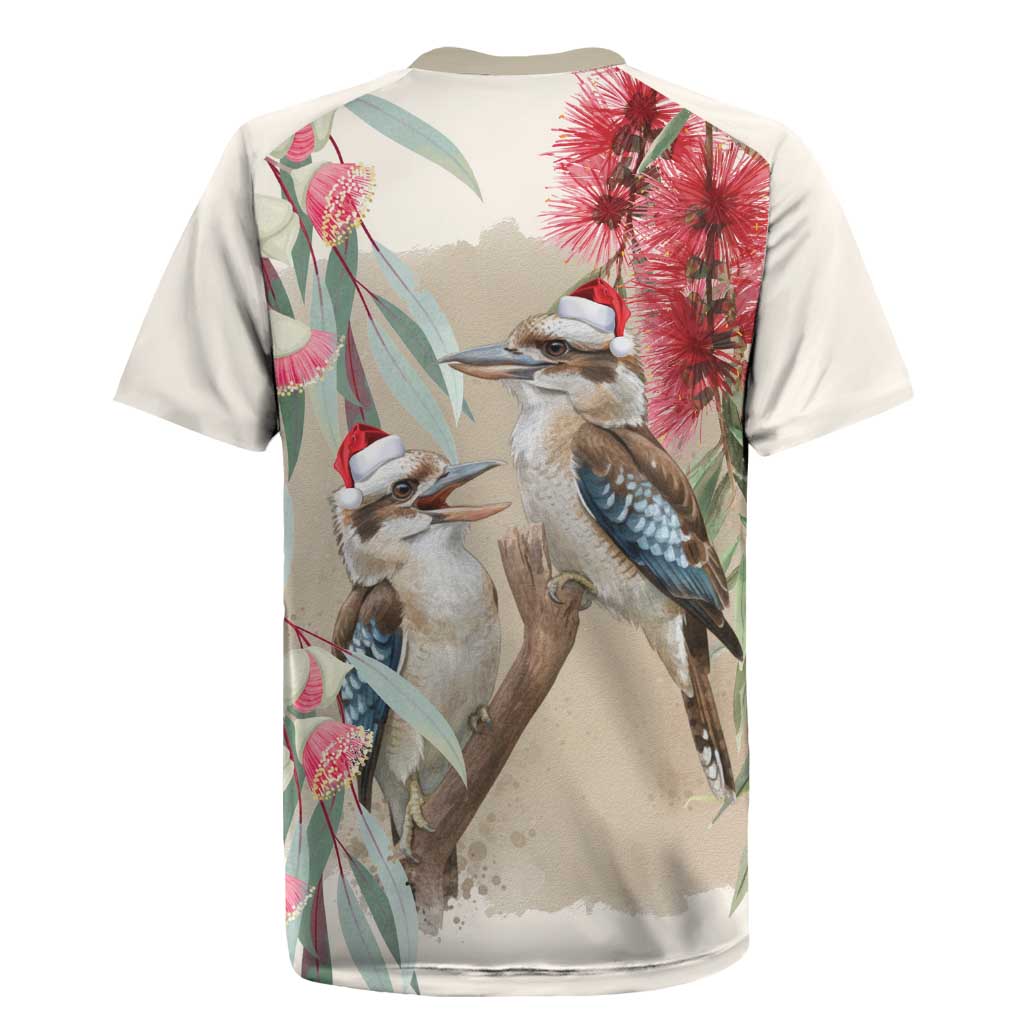 Australia Kookaburra Christmas Rugby Jersey Bottlebrush Eucalyptus Blossoms Watercolor - Aussie Hoodie