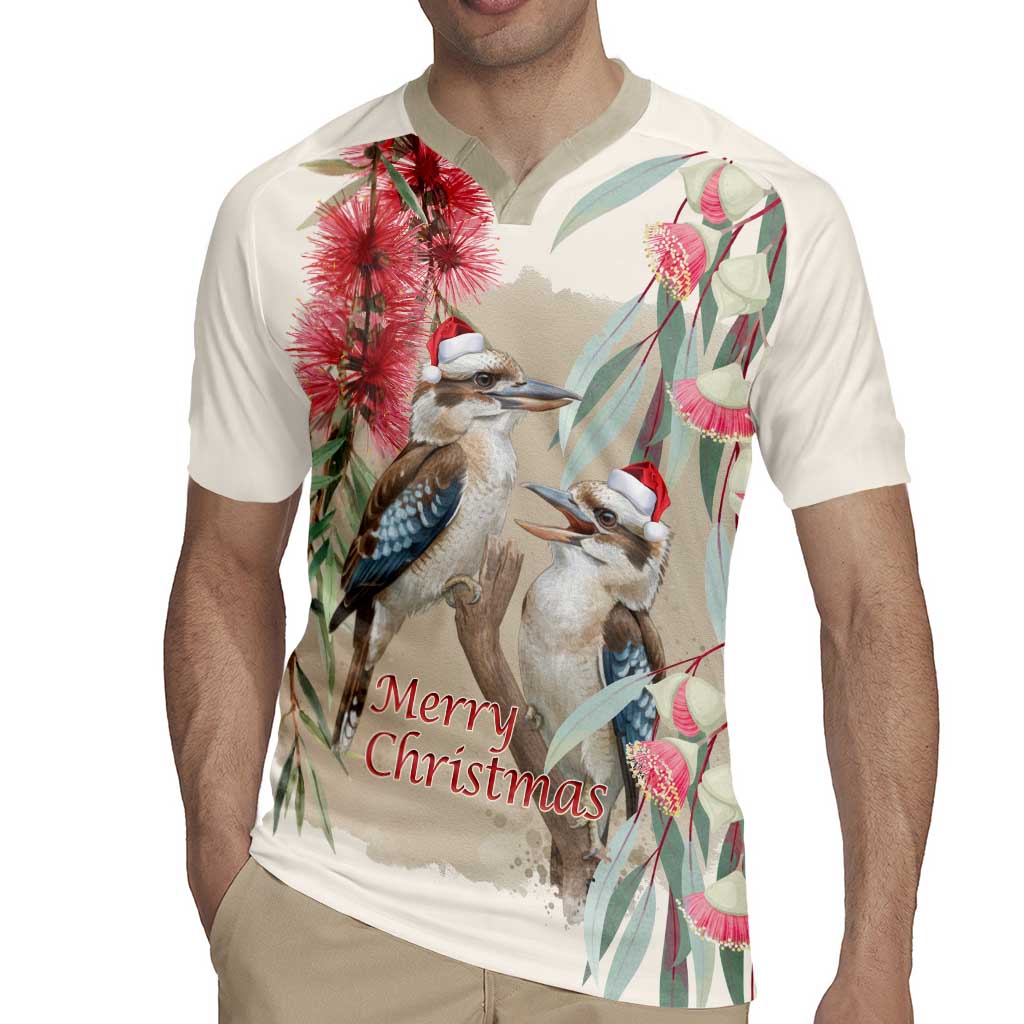 Australia Kookaburra Christmas Rugby Jersey Bottlebrush Eucalyptus Blossoms Watercolor - Aussie Hoodie