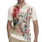 Australia Kookaburra Christmas Rugby Jersey Bottlebrush Eucalyptus Blossoms Watercolor - Aussie Hoodie
