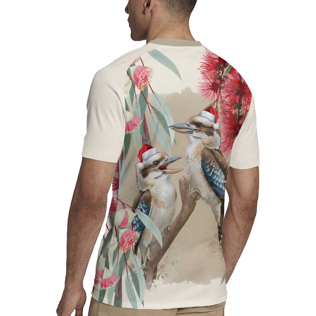 Australia Kookaburra Christmas Rugby Jersey Bottlebrush Eucalyptus Blossoms Watercolor - Aussie Hoodie