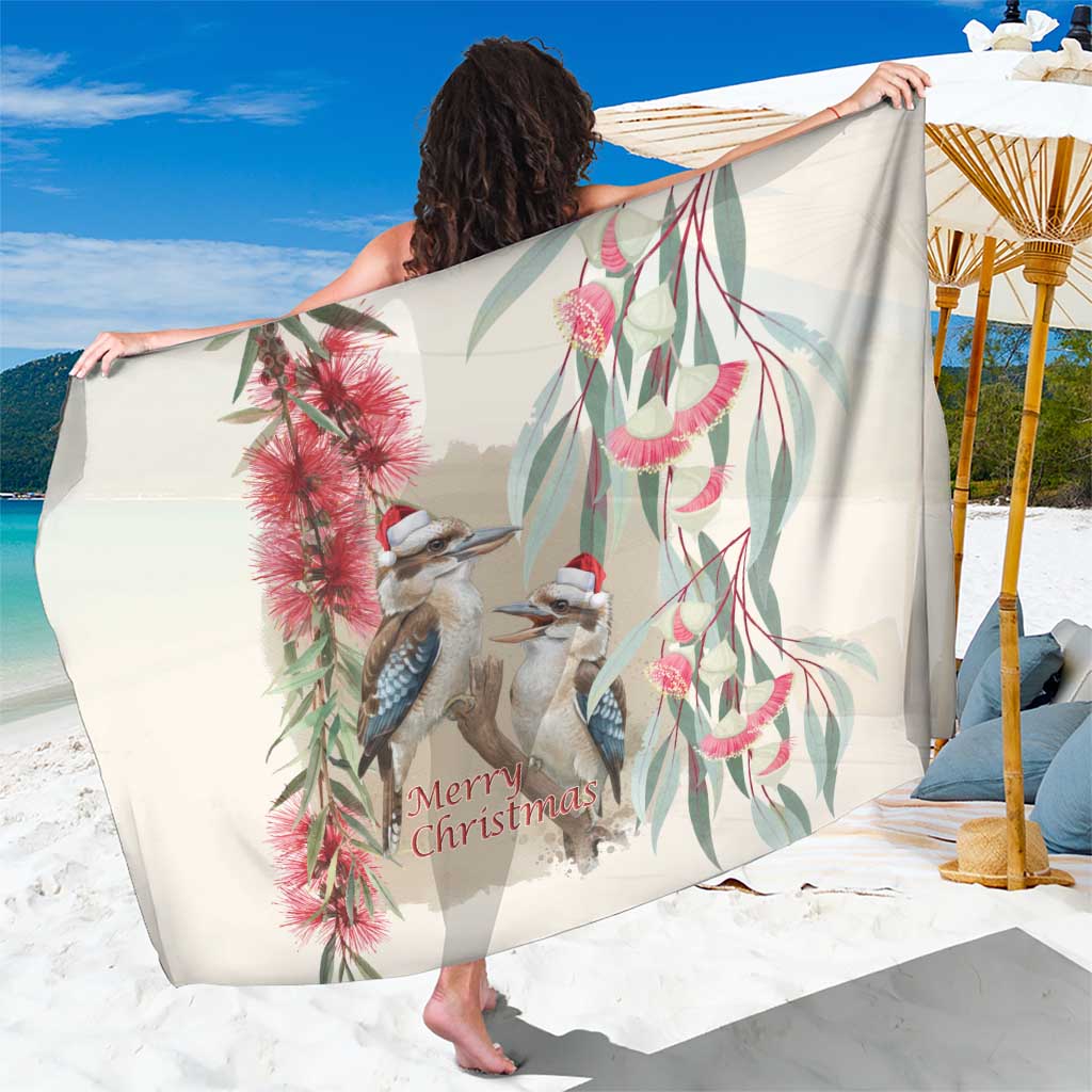 Australia Kookaburra Christmas Sarong Bottlebrush Eucalyptus Blossoms Watercolor - Aussie Hoodie
