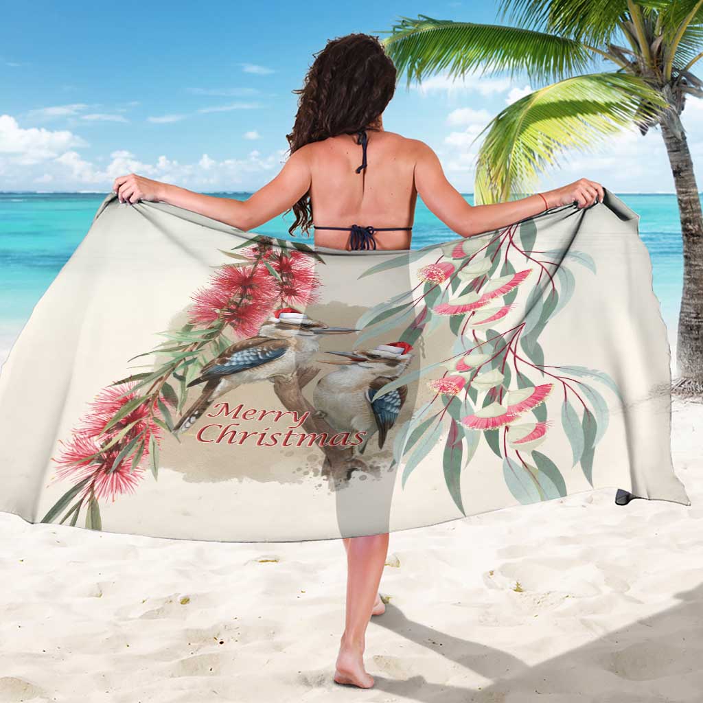 Australia Kookaburra Christmas Sarong Bottlebrush Eucalyptus Blossoms Watercolor - Aussie Hoodie