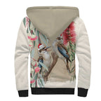 Australia Kookaburra Christmas Sherpa Hoodie Bottlebrush Eucalyptus Blossoms Watercolor - Aussie Hoodie