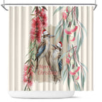Australia Kookaburra Christmas Shower Curtain Bottlebrush Eucalyptus Blossoms Watercolor - Aussie Hoodie