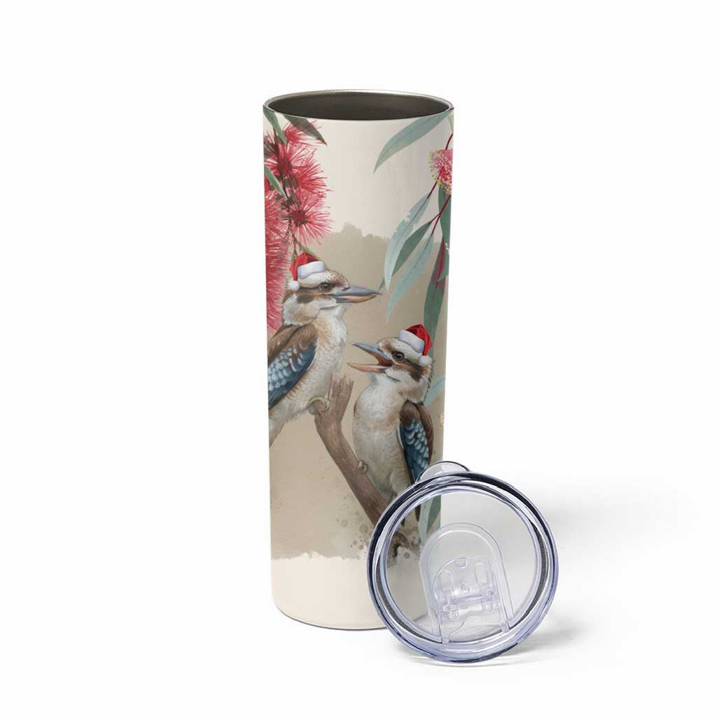 Australia Kookaburra Christmas Skinny Tumbler Bottlebrush Eucalyptus Blossoms Watercolor - Aussie Hoodie