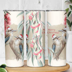 Australia Kookaburra Christmas Skinny Tumbler Bottlebrush Eucalyptus Blossoms Watercolor - Aussie Hoodie